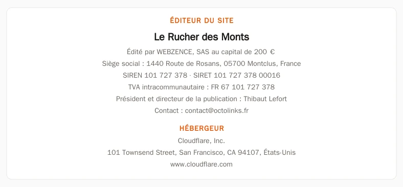 Coordonnées légales de l’éditeur et de l’hébergeur du site